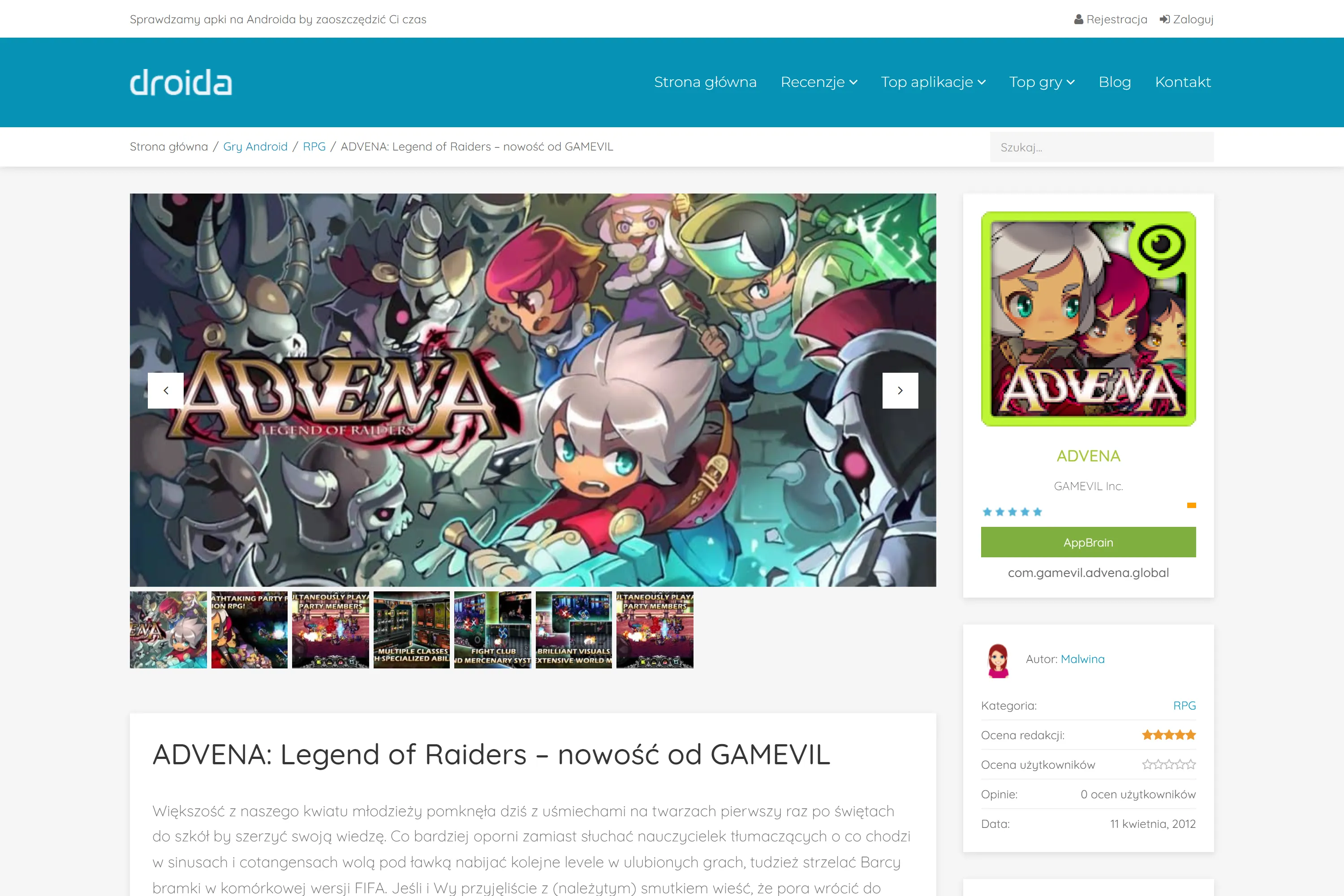 WordPress-powered review site for Android games and apps — featuring ratings, categories, and community content for the Polish mobile market.
