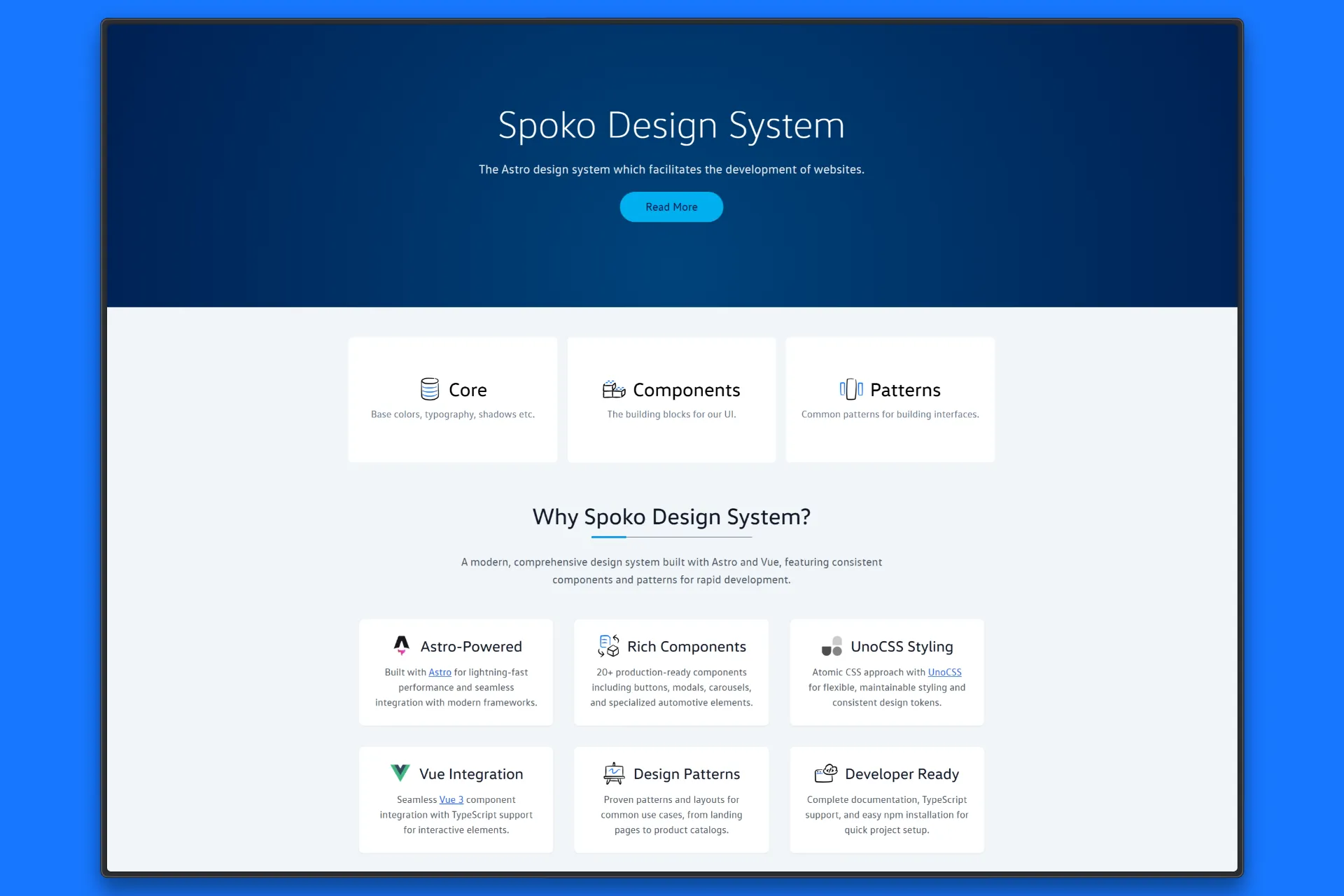 Open-source Astro design system with Vue 3 components and UnoCSS. Published as npm package — documentation site and reusable component library in one.