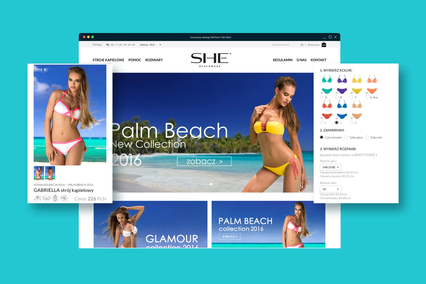Front-end for SHE swimwear online store, built from a graphic design. Includes PBN management for effective client website positioning.