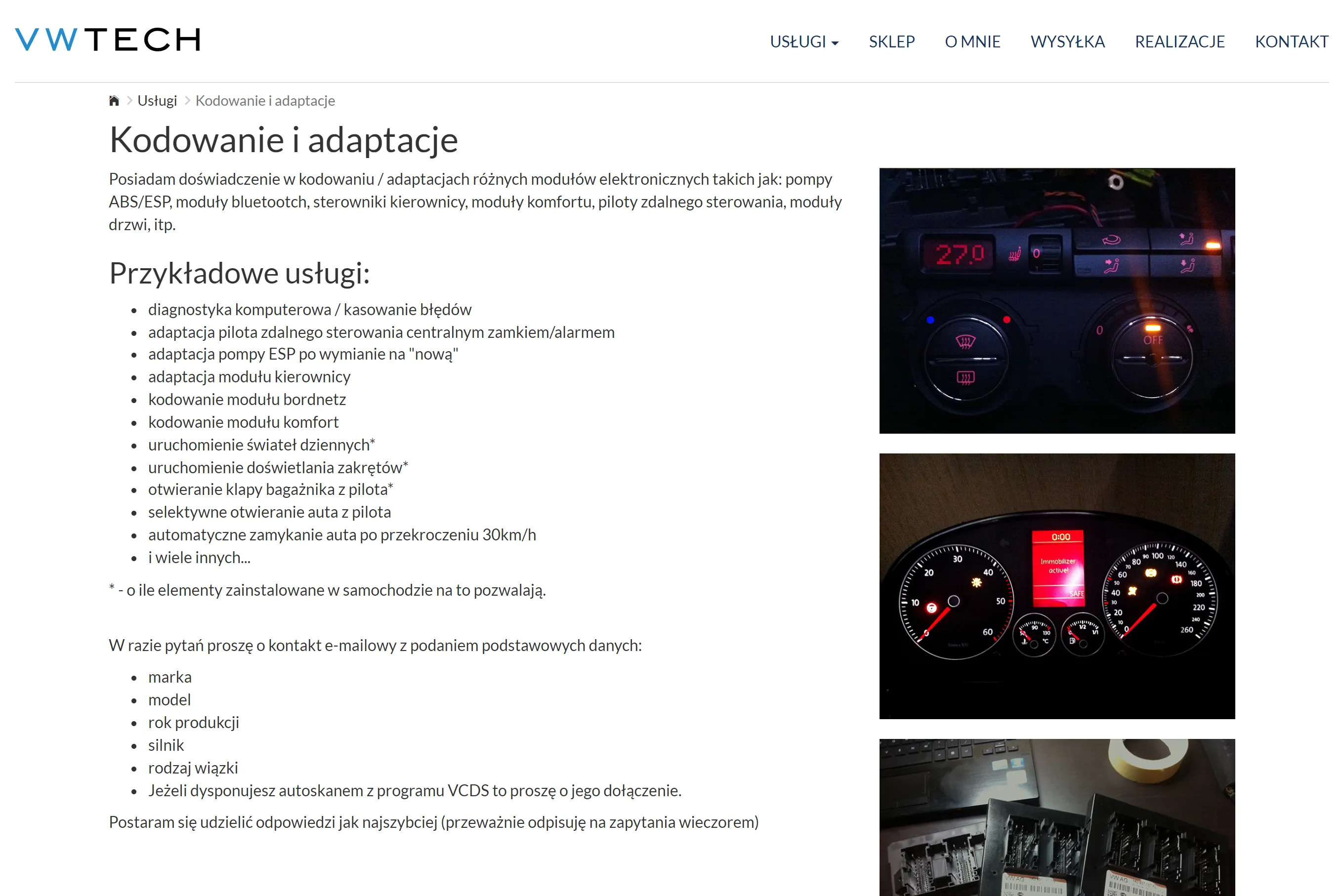 Website with admin panel and product packshots for VWTECH. Includes photo processing and a proprietary CMS adapted to client needs.